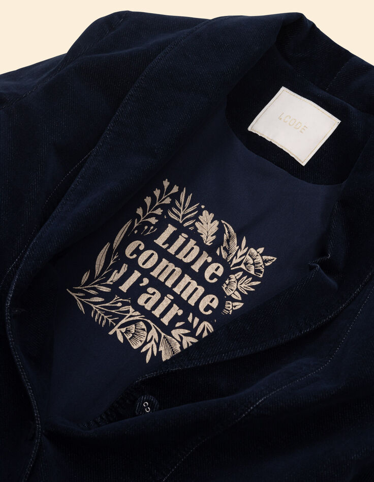 I.Code navy denim-look velvet suit jacket-5