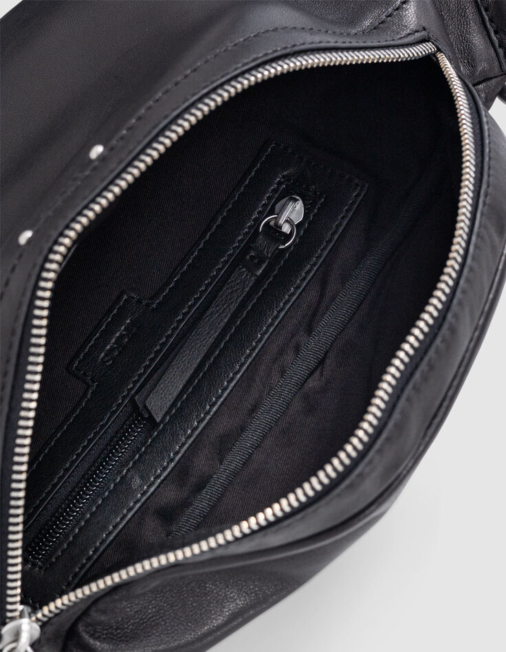 Damen 1440 schwarz Leder Bananentasche-5