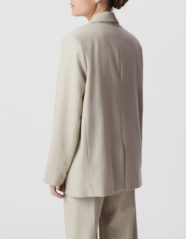 Graue Damenanzugjacke mit Lurex-Streifenmuster-3