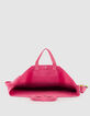 Damen rosa Leinwand Stickerei totebag-5