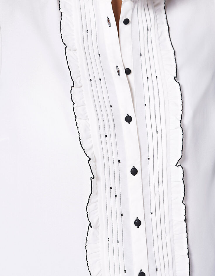 Blusa blanco roto volantes bord. negro I.Code-3
