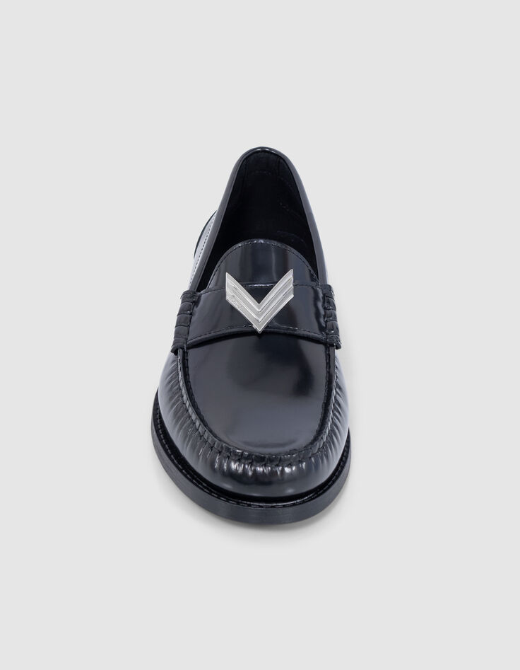Damen schwarze Glac&eacute;-Leder-Slipper-2