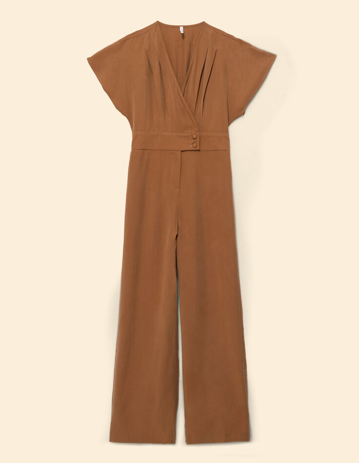 Wijde camel jumpsuit met brede wikkelkraag I.Code-7