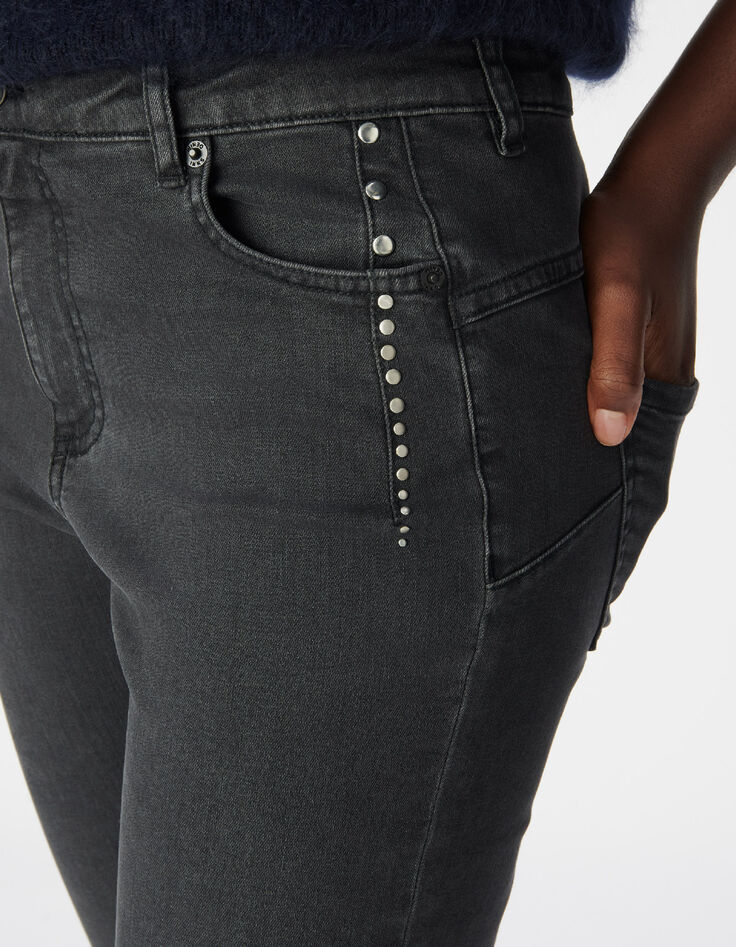 Graue schmale Jeans mit hoher Taille und Nietenverzierung Nina Damen-5