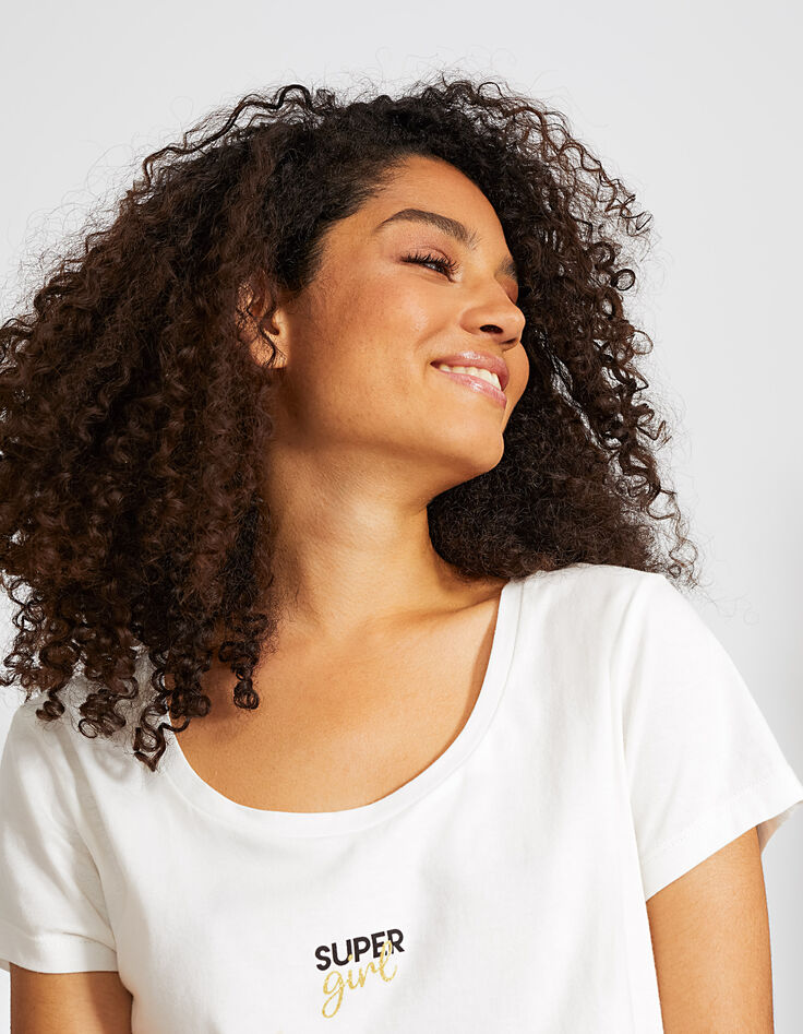 Tee-shirt blanc cassé Super Girl I.Code-4 Tee-shirt blanc cassé Super Girl I.Code-4