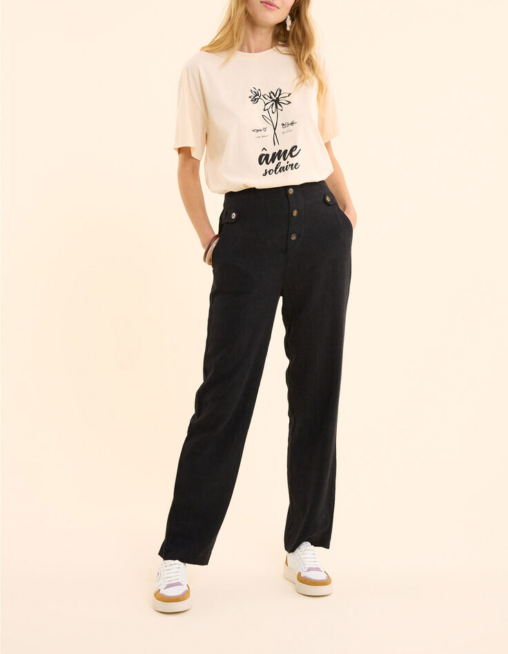 Pantalones de traje de lino de algodón negro I.Code-6