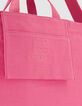 Damen rosa Leinwand Stickerei totebag-4