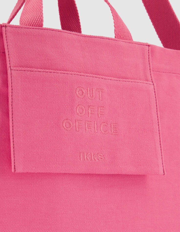Damen rosa Leinwand Stickerei totebag-4