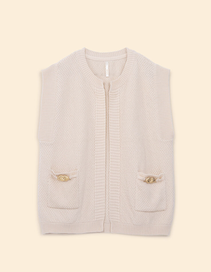 Ecru vest tricot zonder mouwen I.Code-7