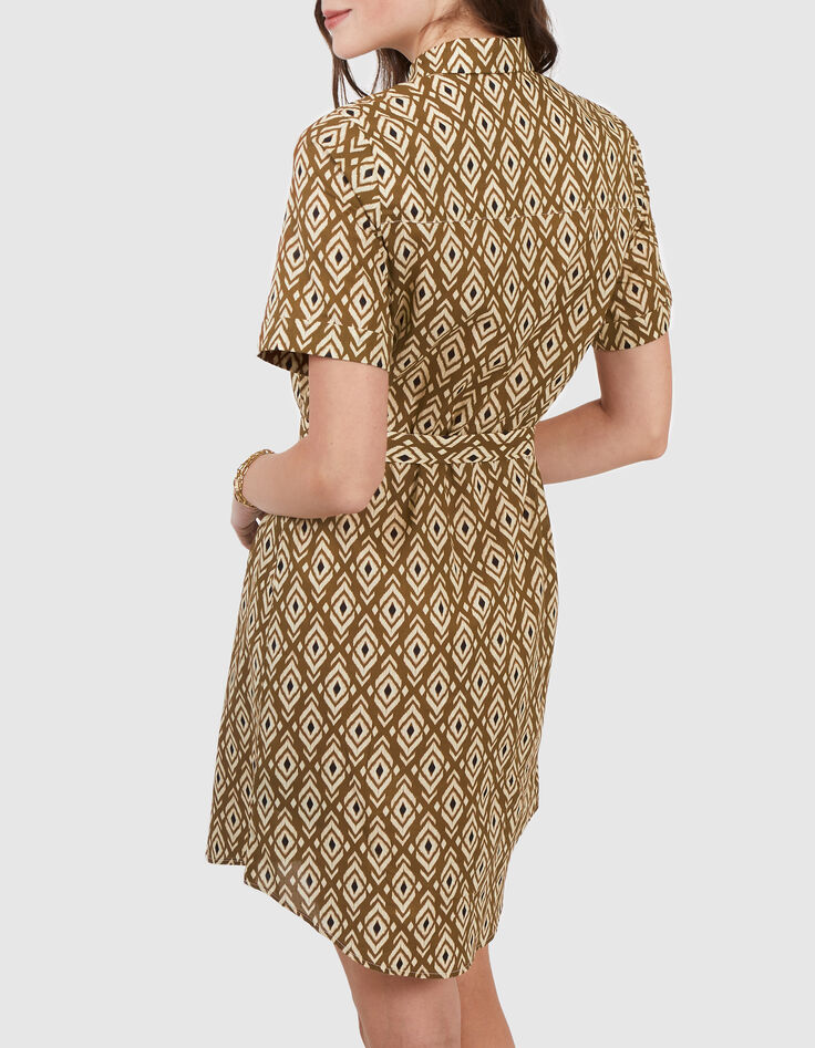 Vestido camisero beige estampado bohemio &eacute;tnico I.Code-3