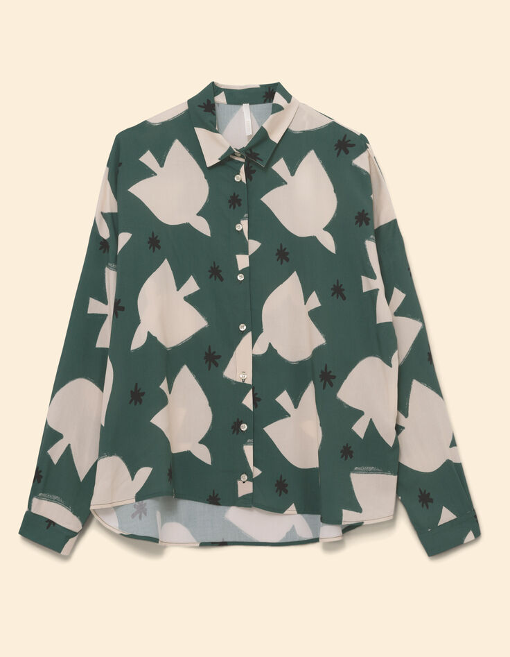 Chemise verte imprimé maxi oiseaux I.Code-7