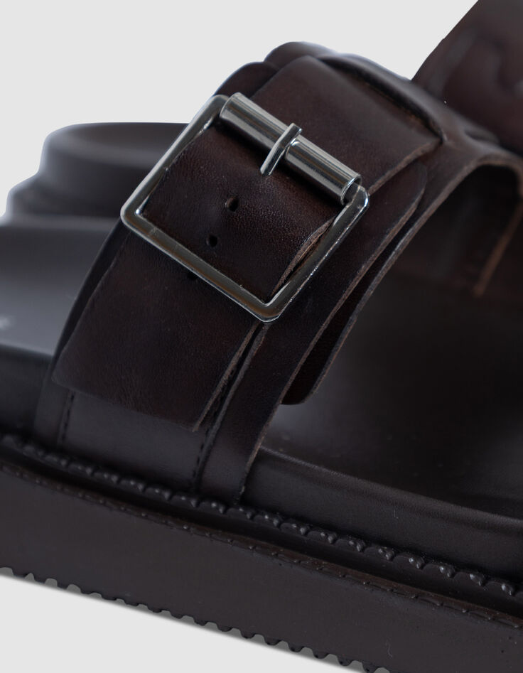 Beige Leder Pantoletten mit doppeltem Riemen Herren-4