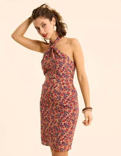 Robe dos-nu rouge imprimé fleuri I.Code