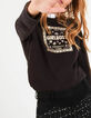 I.Code black slogan sweatshirt with Victorian collar-2