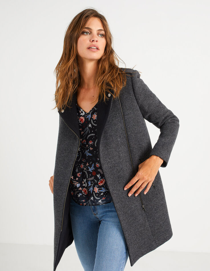 Manteau gris anthracite et noir esprit motard I.Code-1