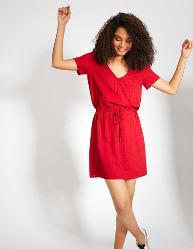 Robe rouge jacquard à taille coulissée I.Code