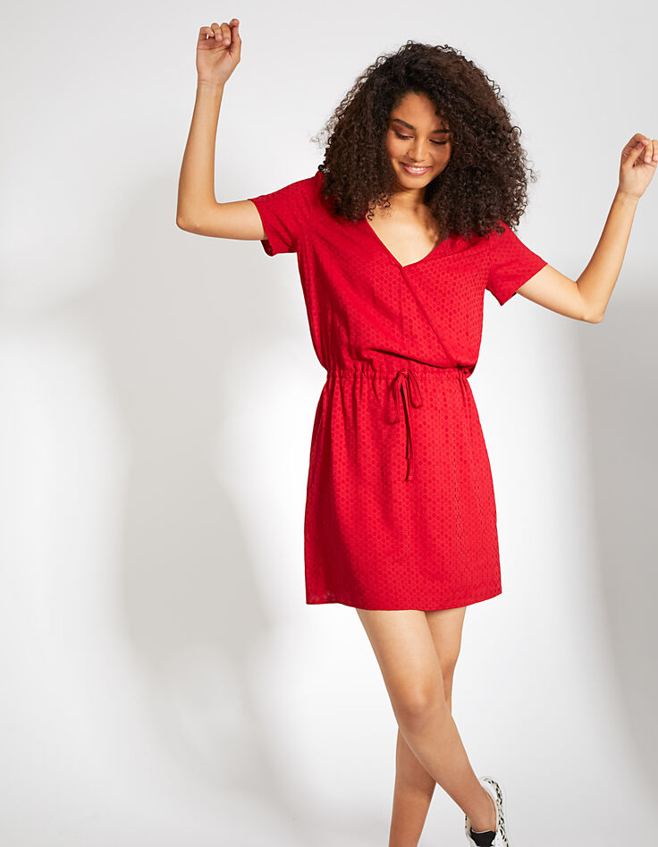 Robe rouge jacquard à taille coulissée I.Code-1