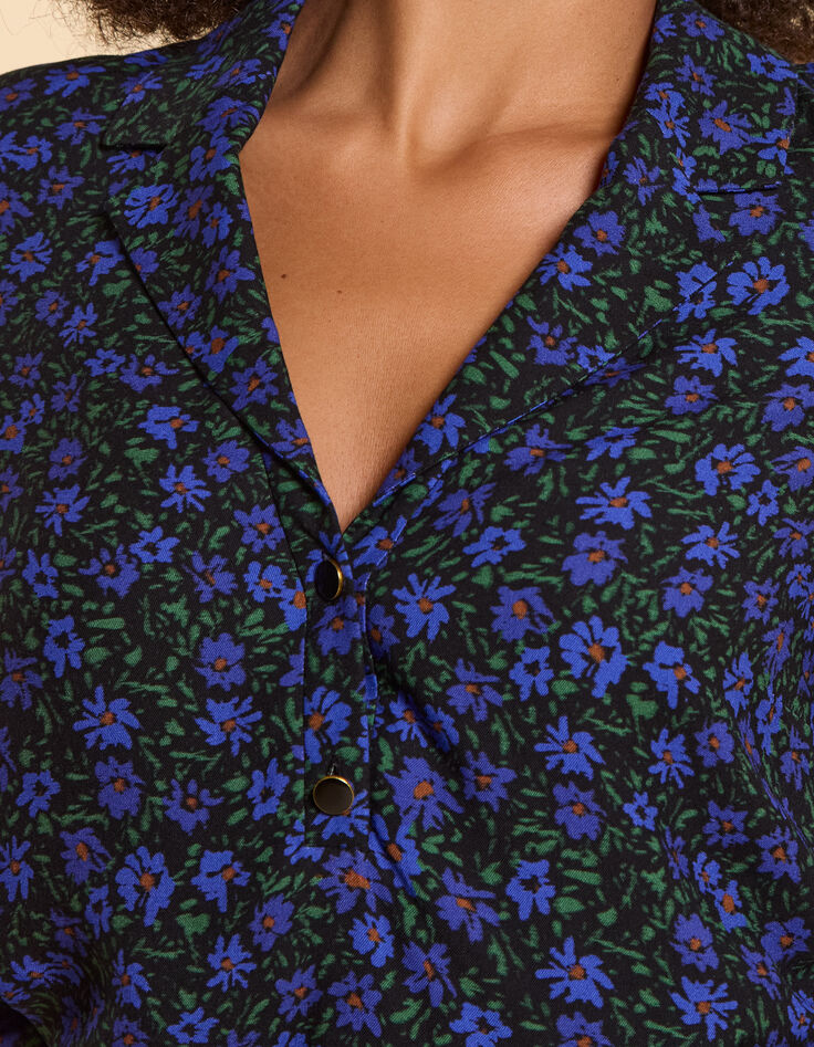Schwarzes Top mit Winterblumenprint I.Code-3 Schwarzes Top mit Winterblumenprint I.Code-3