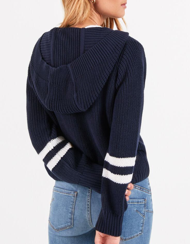 Navy blue gebreid vest met gestreepte mouwen I.Code-3 Navy blue gebreid vest met gestreepte mouwen I.Code-3