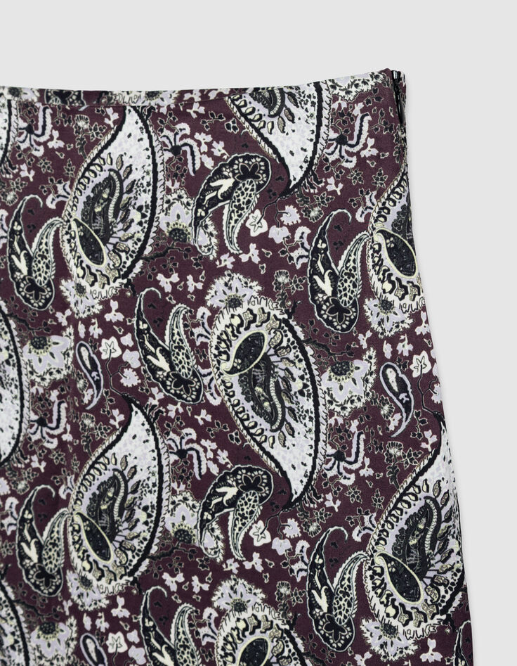 Asymmetrischer langer Rock mit bordeauxfarbenem Paisleymuster Damen-8