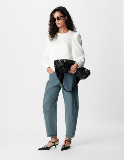 Wei&szlig;e Satin Bluse mit V-Ausschnitt f&uuml;r Damen - IKKS