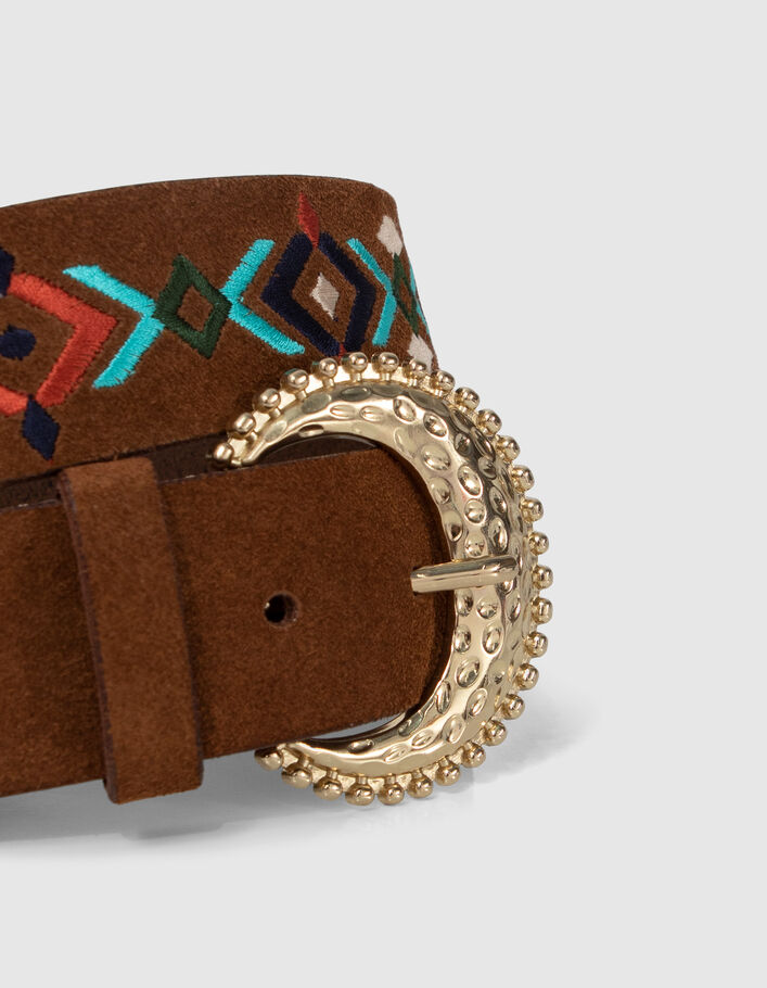 Ceinture camel cuir velours broderies ethniques I.Code - I.CODE