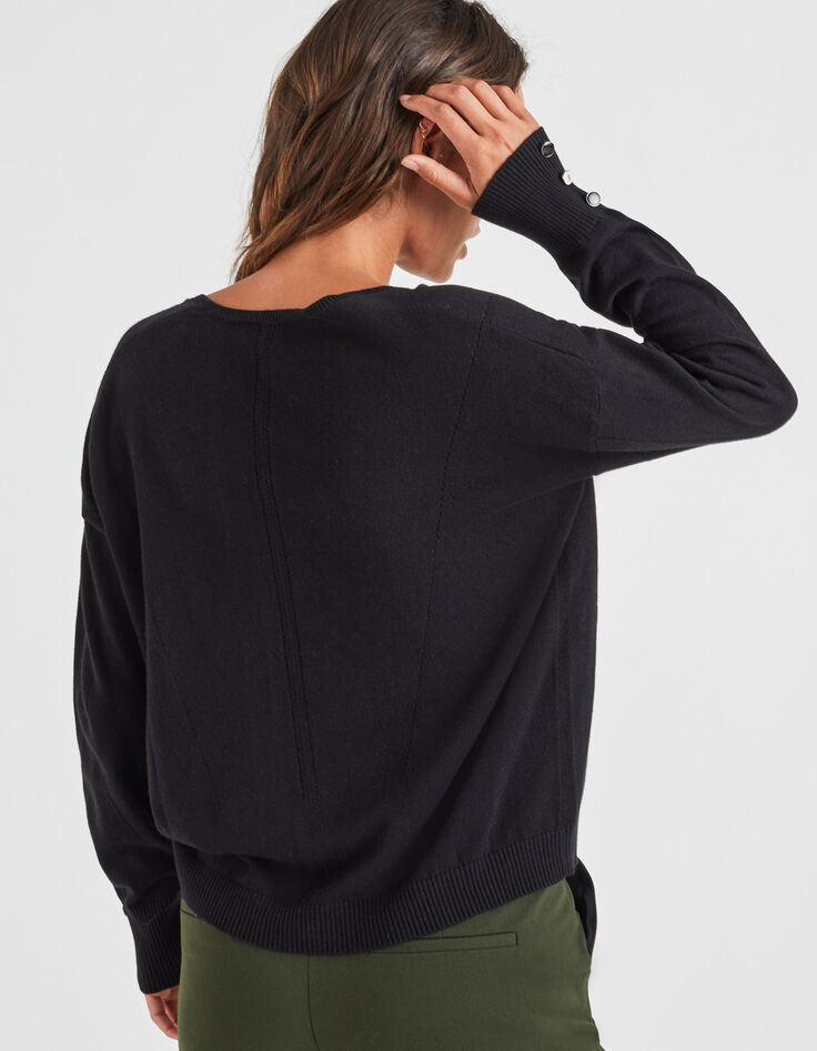 Pull noir tricot avec boutons manches I.Code-2 Pull noir tricot avec boutons manches I.Code-2