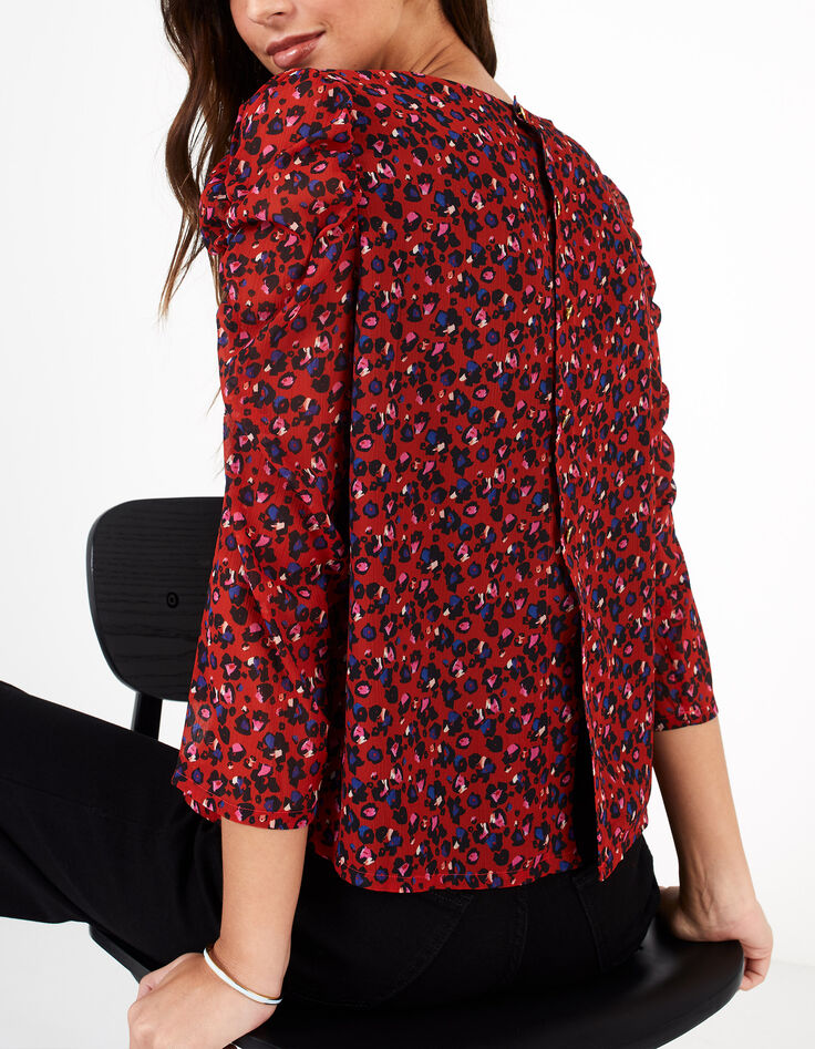 Bluse in Candy Red mit grafischem Blumen-Print I.Code-2