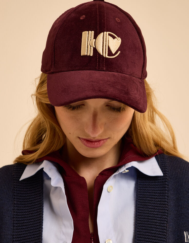 I.Code burgundy velvet cap with embroidered monogram-1