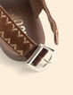 Sandales plates camel cuir velours brodé I.Code-5