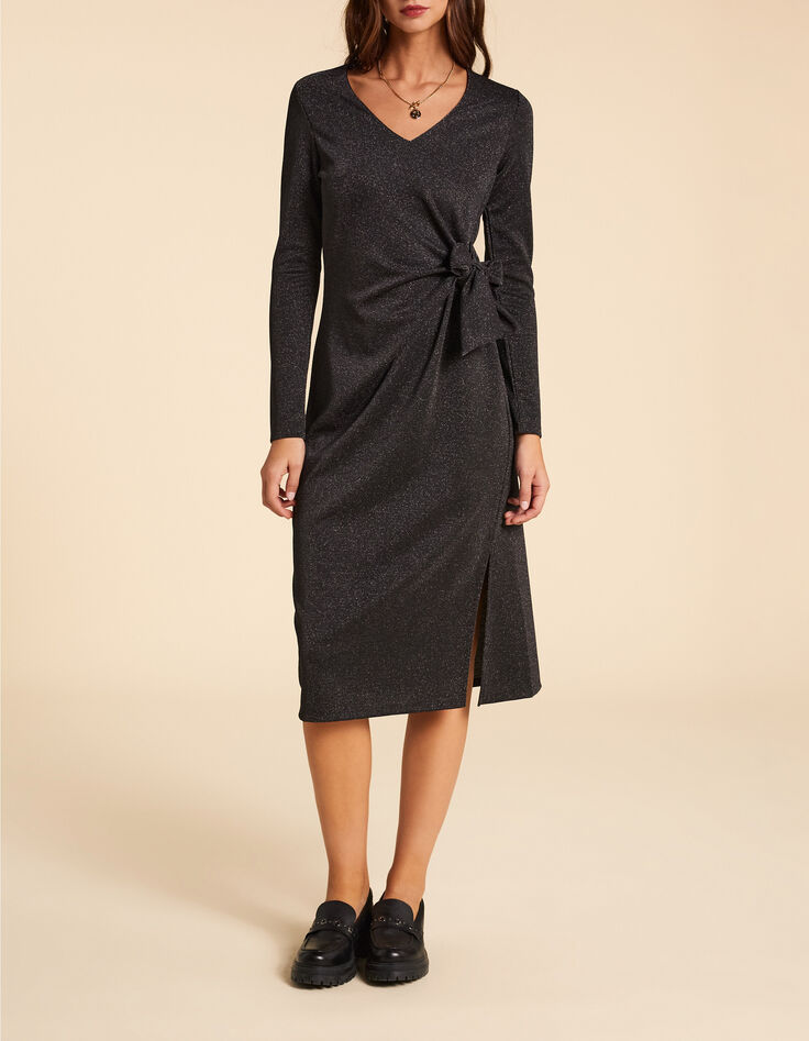 Maxi vestido negro con lazo lateral I.Code-3