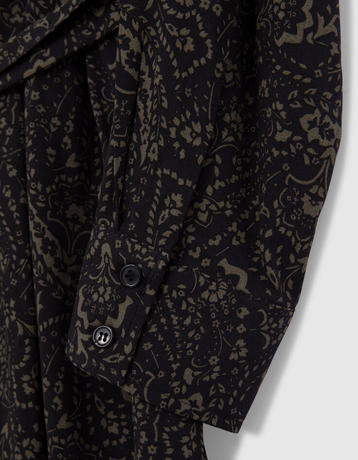 Khaki Damenkleid mit Paisley-Blumenprint-7