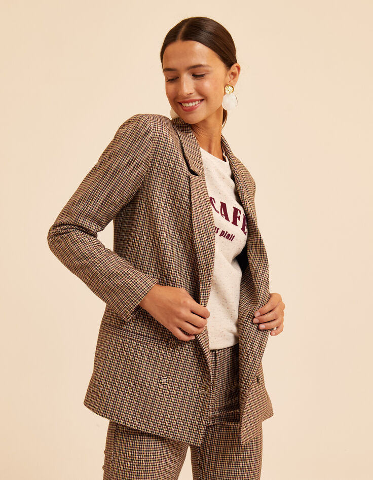 Veste de tailleur beige motif pied-de-puce I.Code-1 Veste de tailleur beige motif pied-de-puce I.Code-1