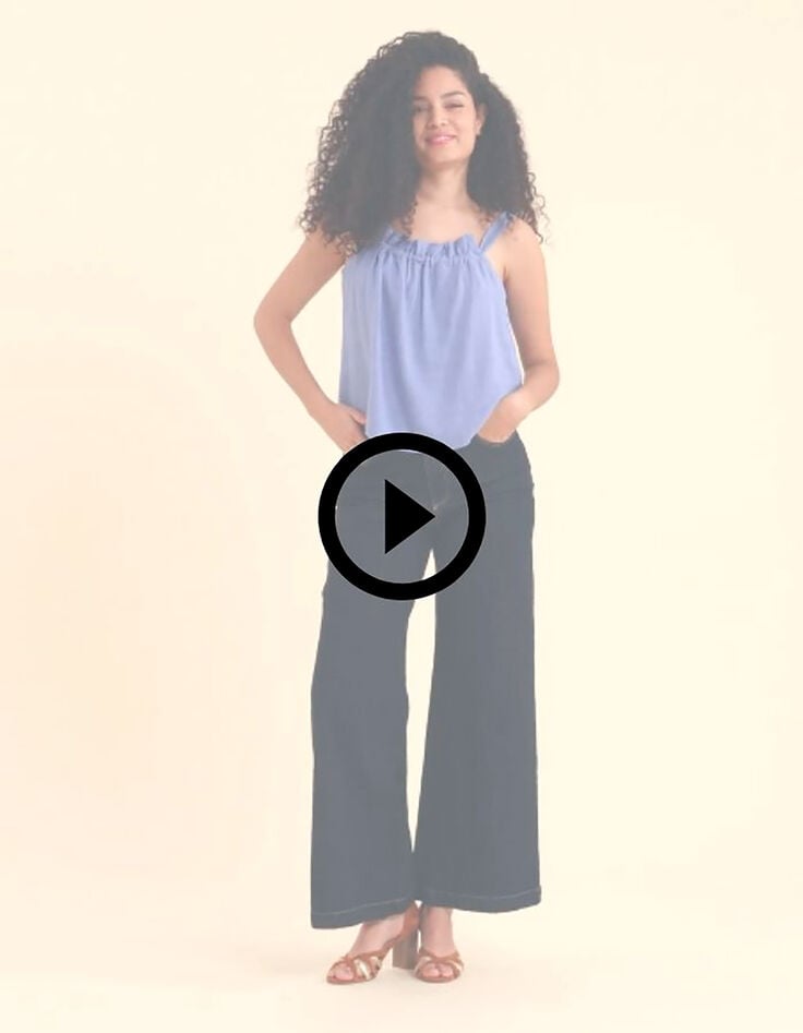 Top bleu &agrave; bretelles encolure &agrave; nouer dos I.Code-9