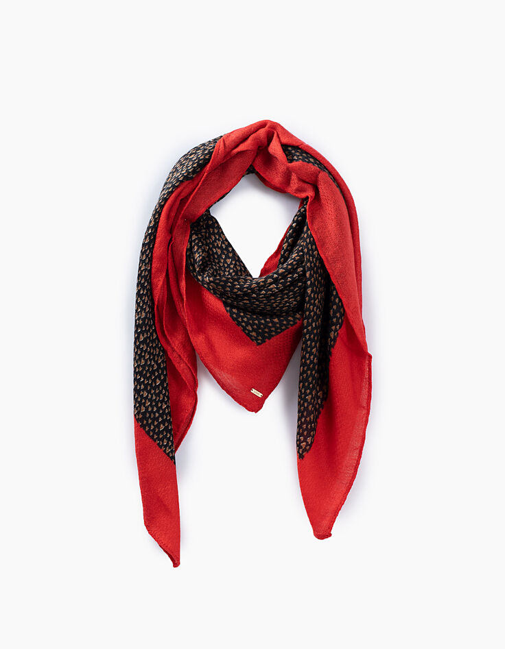 Schal Karneolrot, Schwaz und Gelb mit Herzprint I.Code-1