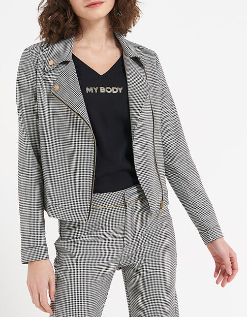 Veste noire esprit motard à motif pied de poule I.Code
