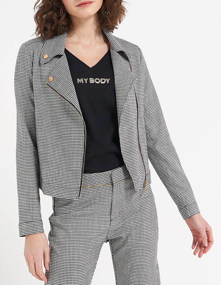 Veste noire esprit motard à motif pied de poule I.Code-2