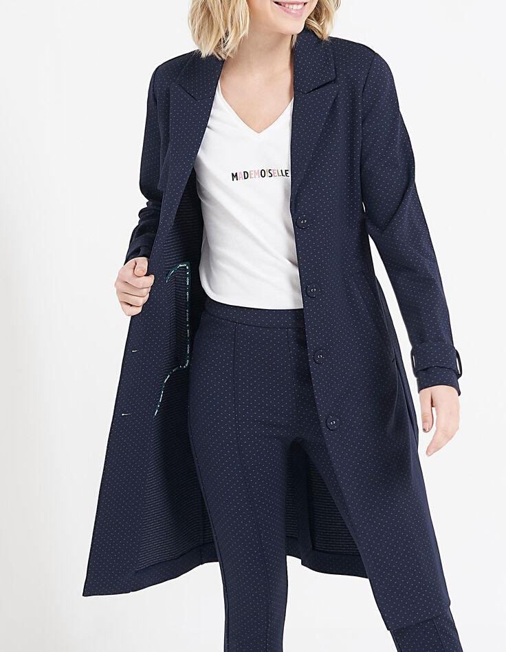 I.Code navy minimalist jacquard knit trench coat-2