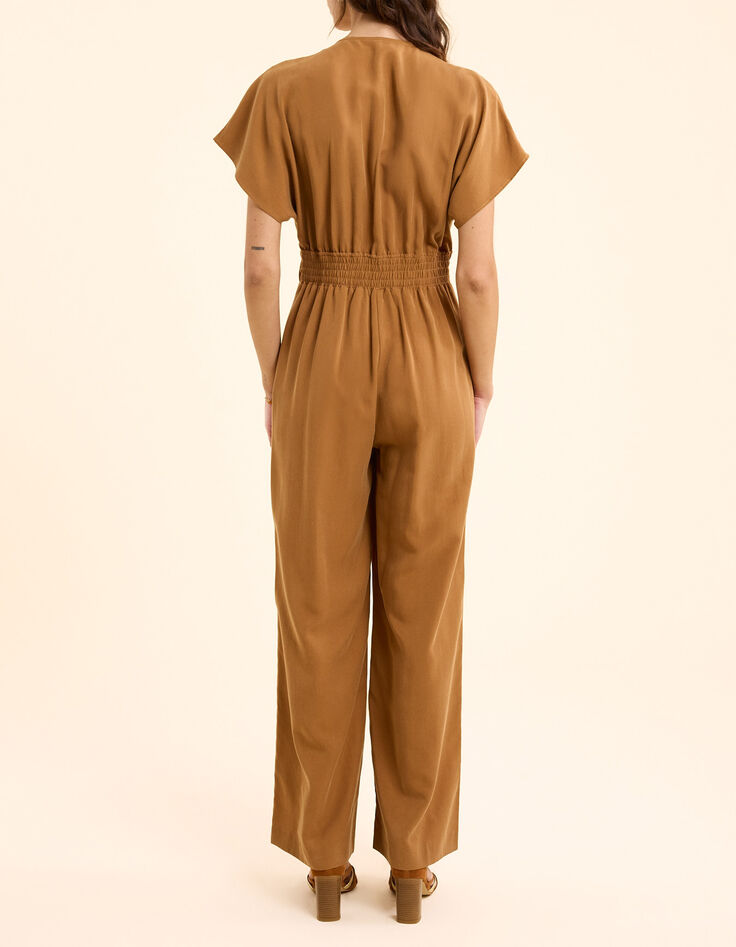 Combinaison-pantalon camel large col cache-c&oelig;ur I.Code-3