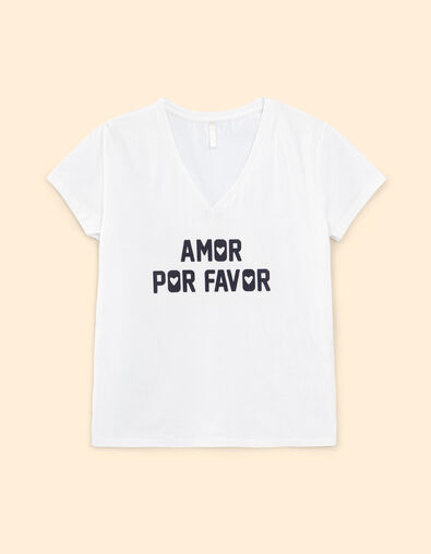 Tee-shirt blanc cass&eacute; message bleu marine I.Code