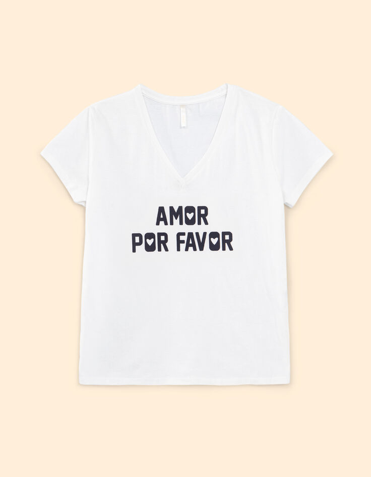 Tee-shirt blanc cass&eacute; message bleu marine I.Code-1