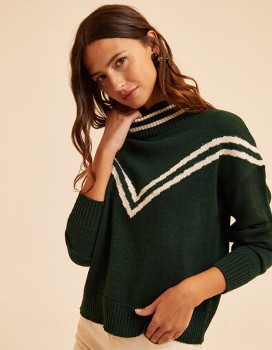 Jersey cuello chimenea verde punto rayas blancas I.Code