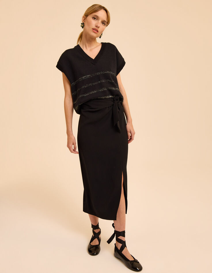 Schwarzer ärmelloser Strickpulli Lurexstreifen I.Code-8
