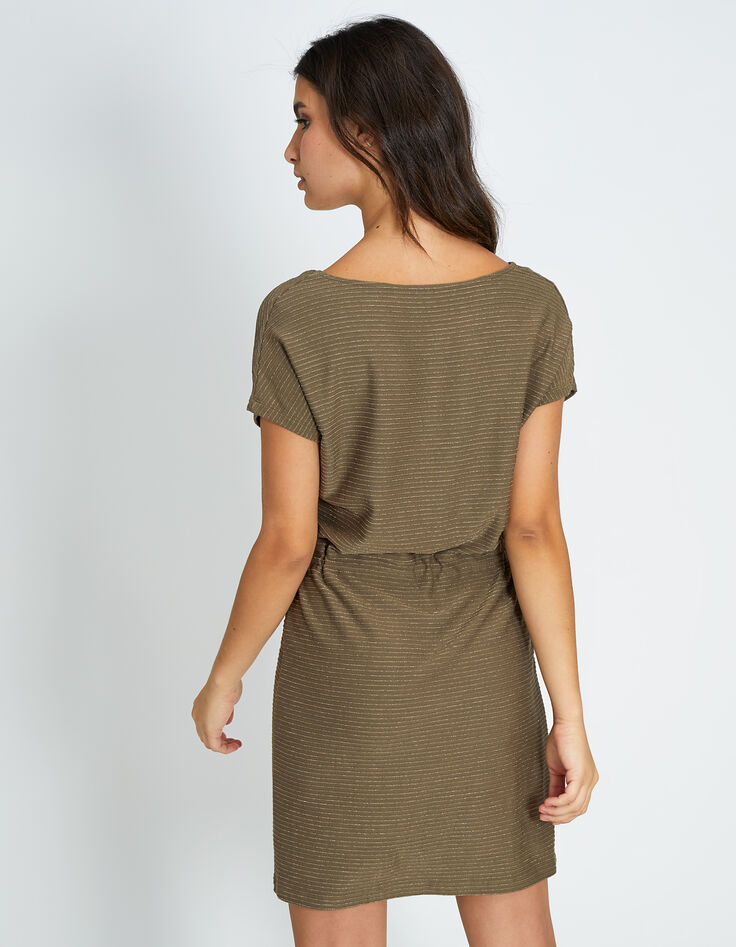 Robe kaki en maille à rayures dorées I.Code-4