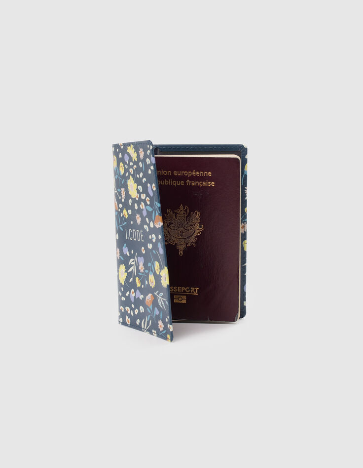 Protège-passeport bleu nuit imprimé floral I.CODE-2 Protège-passeport bleu nuit imprimé floral I.CODE-2