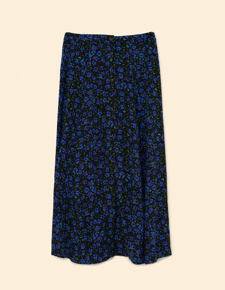 Jupe midi noire imprim&eacute; fleurs d'hiver I.Code-6