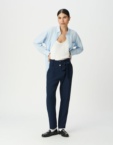 Marineblaue Hose mit hohem Bund und G&uuml;rtel - IKKS