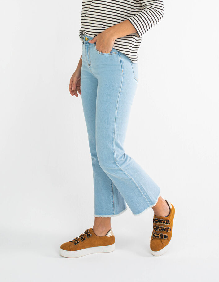 Blauwe flare cropped jeans franjes aan de pijpen I.Code - I.CODE