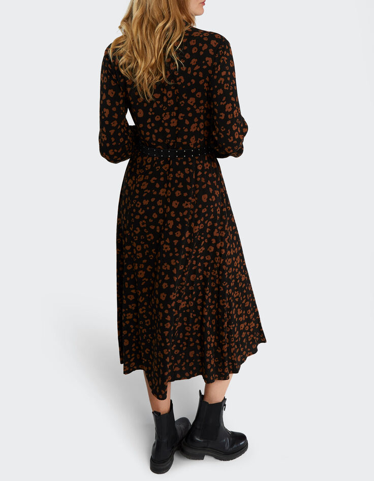 Langes, schwarzes Kleid mit Leopardenprint I.Code -3
