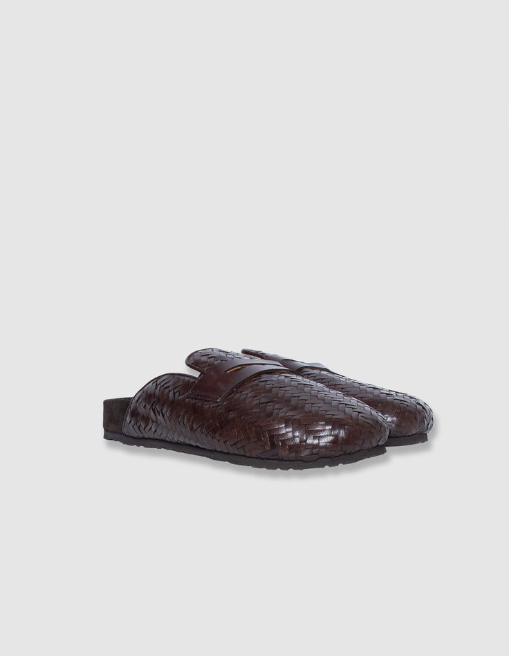 Damen braun geflochtene Lederclogs-4